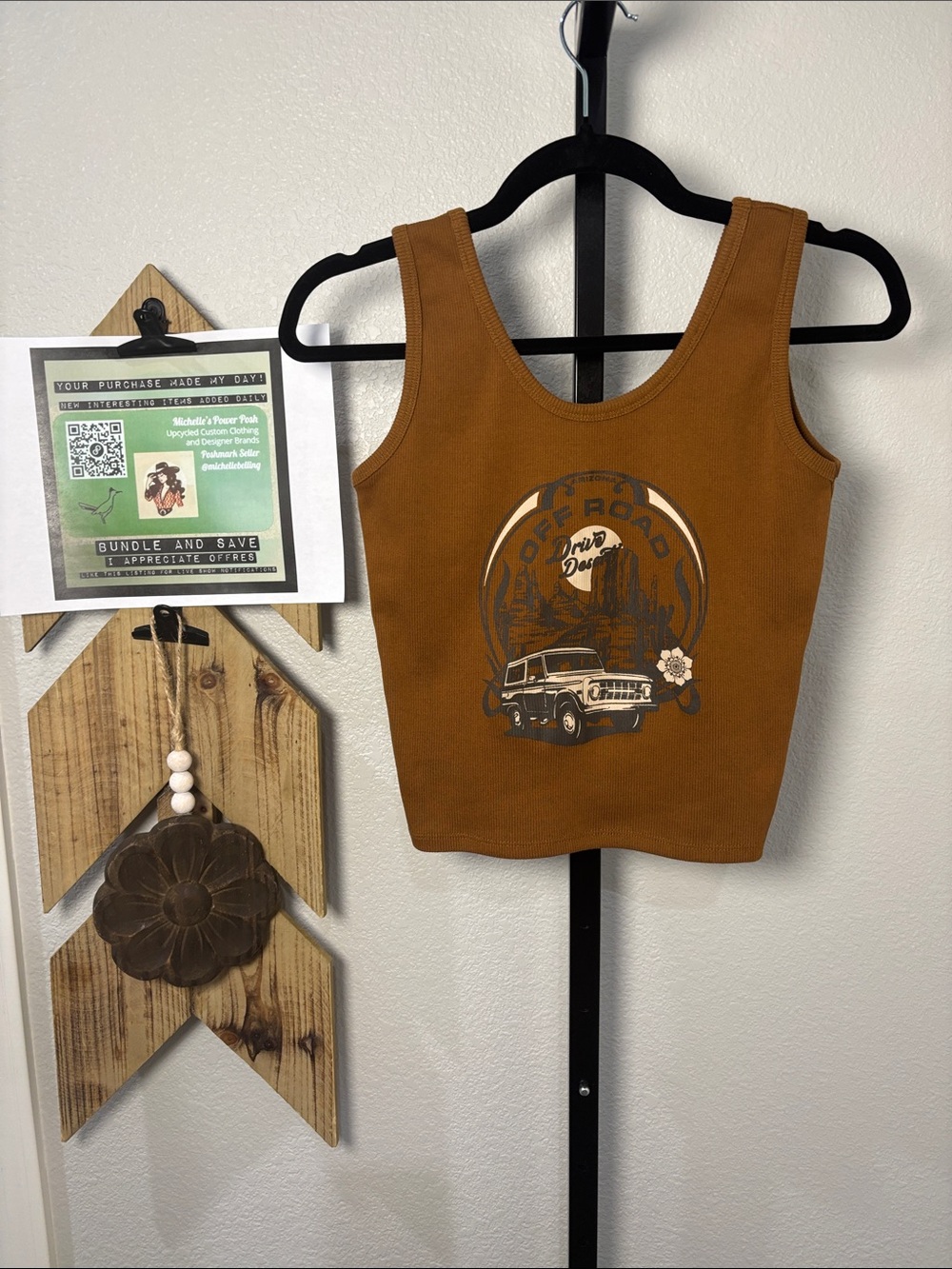 Obsessive Me Rust-Brown Ribbed Graphic Crop Tank sz L